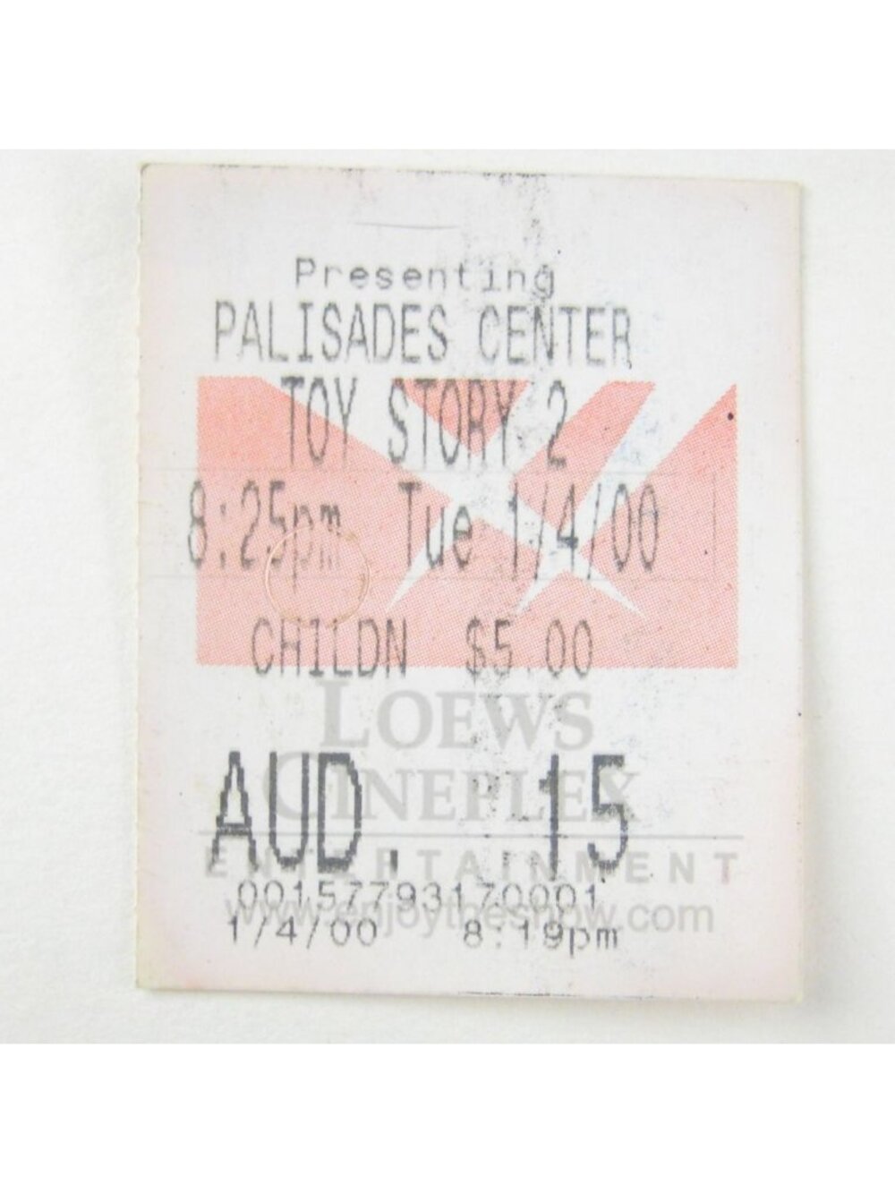 Toy Story 2 January 4 2000 Movie Ticket Stub Loews Cineplex Palisades Center